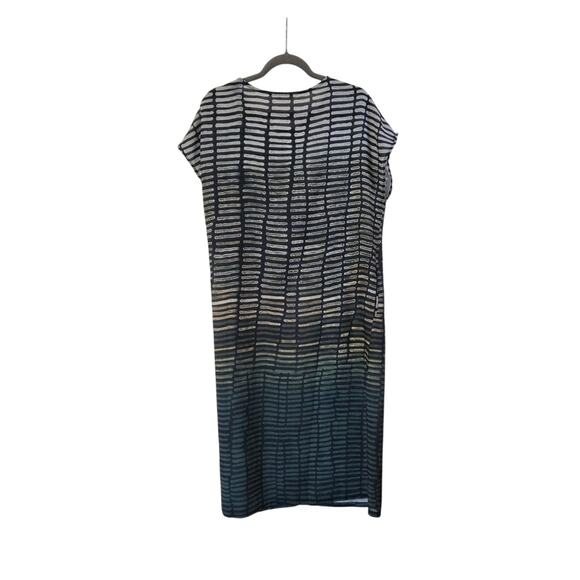 Buykud Abstract Print Dark Neutral Side Strap Modern Midi Shift Dress Medium - Picture 10 of 15